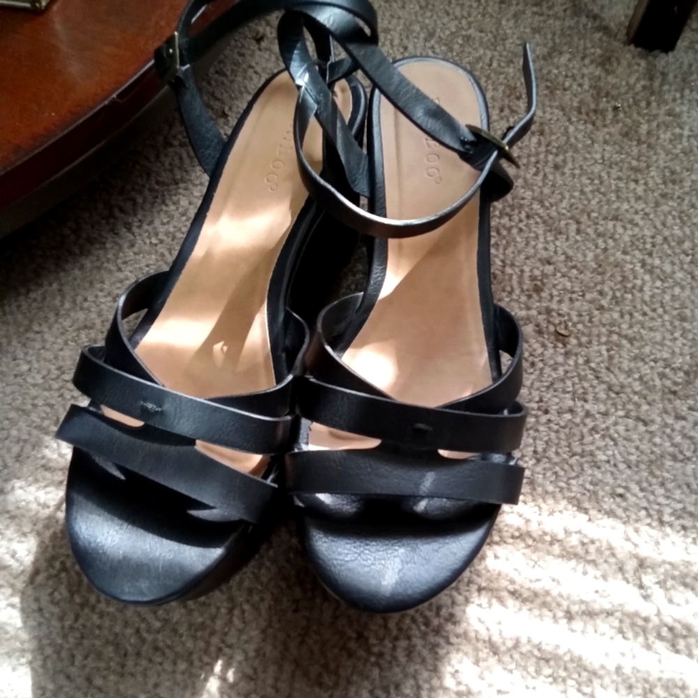 Bamboo wedge heels black
